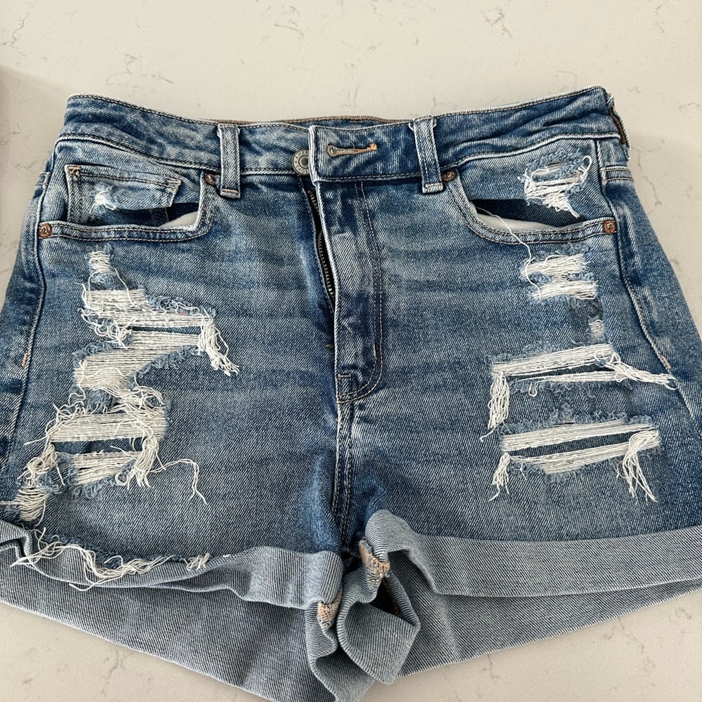American Eagle Outfitters Blue Distressed Jean Shorts